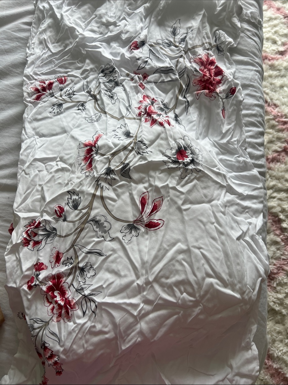 IKEA King Cotton Duvet Cover with Red & Pink Floral Print